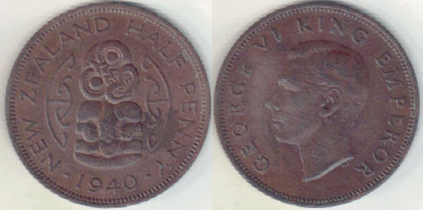 1940 New Zealand Half Penny A000612